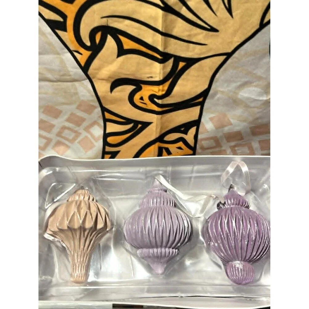 Bella Lux Set of 3 Ornaments – Lavender & Champagne Geometric Holiday Decor (NIB